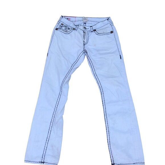 Vintage True Religion Jeans Size 32 RICKY SUPER T White Black Stitch - Picture 10 of 12